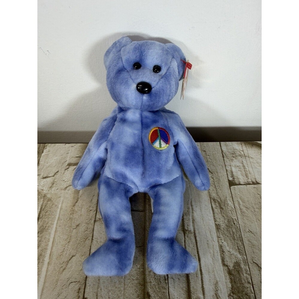 RARE Ty Beanie Baby Peace Bear Blue 2002 Retired 100 Years